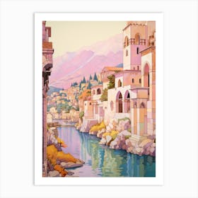 Kotor Montenegro 3 Vintage Pink Travel Illustration Art Print