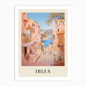 Ibiza Spain 4 Vintage Pink Travel Illustration Poster Art Print