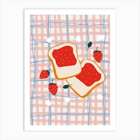 Food Illustration Strawbery Jam Toast Preppy Contemporary Kitchen Art Print