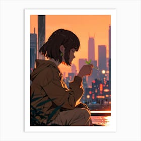 Anime Girl At Sunset Art Print