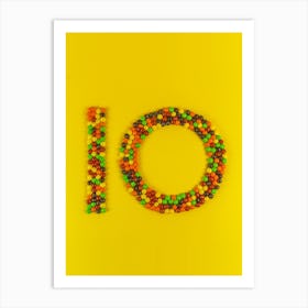Number 10 Ten Made From Skittles Colorful Candy Art Print