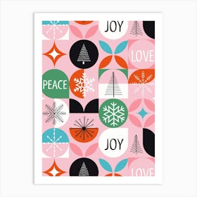 Mid Century Modern Christmas Peace Joy Love Holiday Grid Art Print