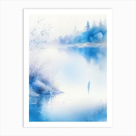 Blue Lake Landscapes Waterscape Gouache 3 Art Print