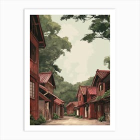 Red Houses In A Village Art Print