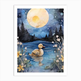 Mixed Media Duckling In The Moonlight Painting 3 Art Print