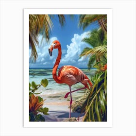 Greater Flamingo Renaissance Island Aruba Tropical Illustration 6 Art Print