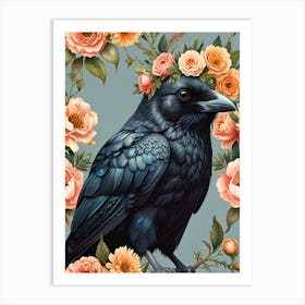 Crow With Flowers 2 Art Print