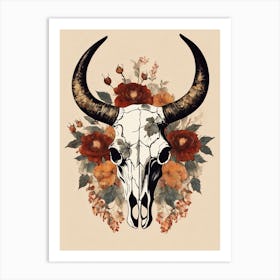Vintage Boho Bull Skull Flowers Painting (54) Art Print