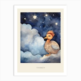 Baby Turkey Sleeping In The Clouds Nursery Poster Art Print
