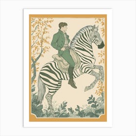 A Man Riding On The Back of a Zebra Art Print