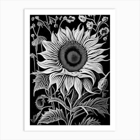 Sunflower Wildflower Linocut 3 Art Print