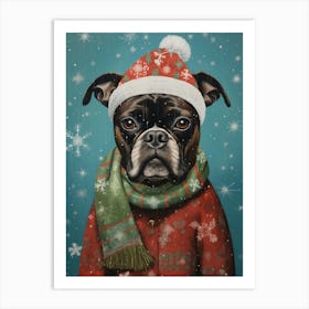 A Boxer Wearing A Christmas Scarf Affiche