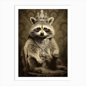 Vintage Portrait Of A Guadeloupe Raccoon Wearing A Crown 1 Art Print