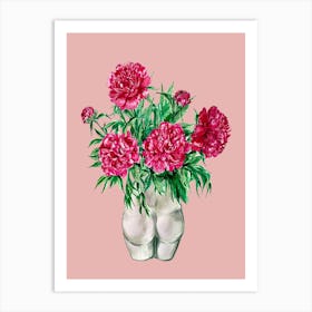 Peonies In Bum Vase On Pink Art Print