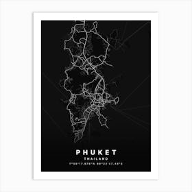 Phuket Thailand Black Map Art Print