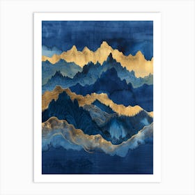 Mountains In Blue And Gold Art Print