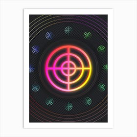 Neon Geometric Glyph in Pink and Yellow Circle Array on Black n.0158 Art Print