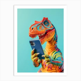 Toy Dinosaur On The Phone 4 Art Print