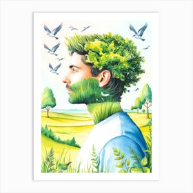 Man With Tree On His Head Art Print