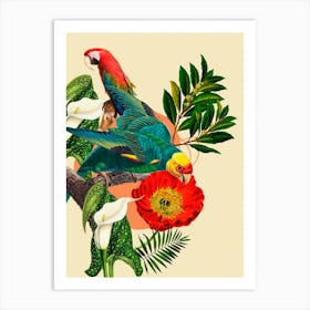 Parrots And Flowers 1 Art Print