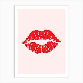 Red Lips On A Pink Background Art Print