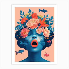 Woman With Flowers On Her Head 11 Art Print