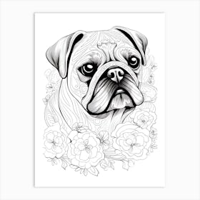 Pug Dog, Line Drawing 2 Art Print