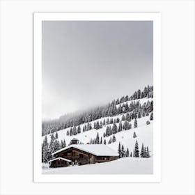 Les Arcs, France Black And White Skiing Poster Art Print