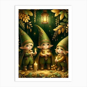 Three Gnomes In An Enchanted Secret Garden Art Print