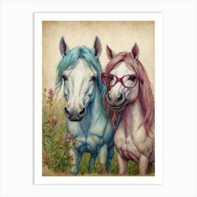 Horses With Glasses Art Print