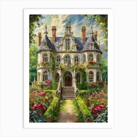 A Victorian Mansion Amidst A Gothic Garden Art Print