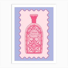 Pink Tequila Bottle Poster, Bar Cart Art Print