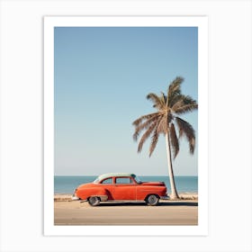 Red Vintage car in Cuba Art Print
