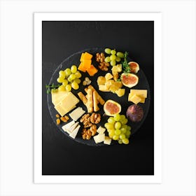 Cheese platter — Food kitchen poster/blackboard, photo art Art Print