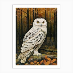 Snowy Owl Relief Illustration 1 Art Print