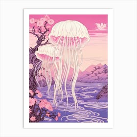Mauve Stinger Jellyfish Japanese Style 1 Art Print