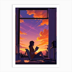 Anime Girl Reading A Book 4 Art Print