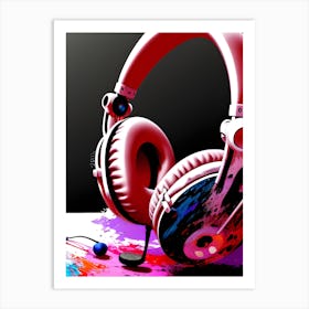 Headphones On A Black Background Art Print