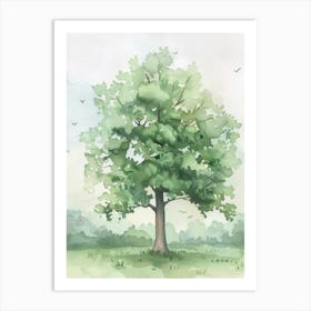 Sycamore Tree Atmospheric Watercolour Painting 4 Art Print