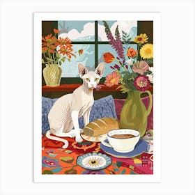 Tea Time With A Sphynx Cat 3 Art Print