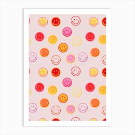 Smiley Faces In Pink And Yellow Art Print
