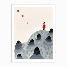 Mountains, Tiny People And Illustration 4 Art Print