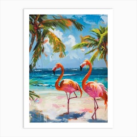 Greater Flamingo Flamingo Beach Bonaire Tropical Illustration 2 Art Print