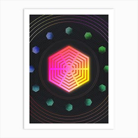 Neon Geometric Glyph in Pink and Yellow Circle Array on Black n.0335 Art Print