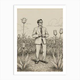 Man In Field Of Tulips Art Print