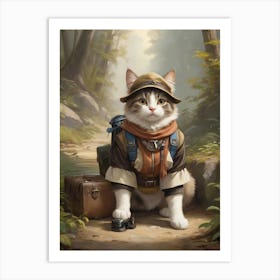 Vintage Explorer Cat Art Print