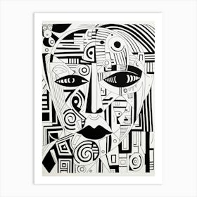 Cyber Geometric Linocut Inspired Face Illustration Art Print