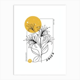 Aries Birth Flower & Zodiac Sign Art Print