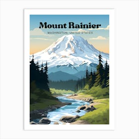 Mount Rainier Washington United States Nature Modern Travel Art Art Print