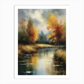 Autumn forest river.Printable Wall Art, Vintage Landscape, Farmhouse Wall Decorations, Vintage Landscape Oil Painting.7 Art Print